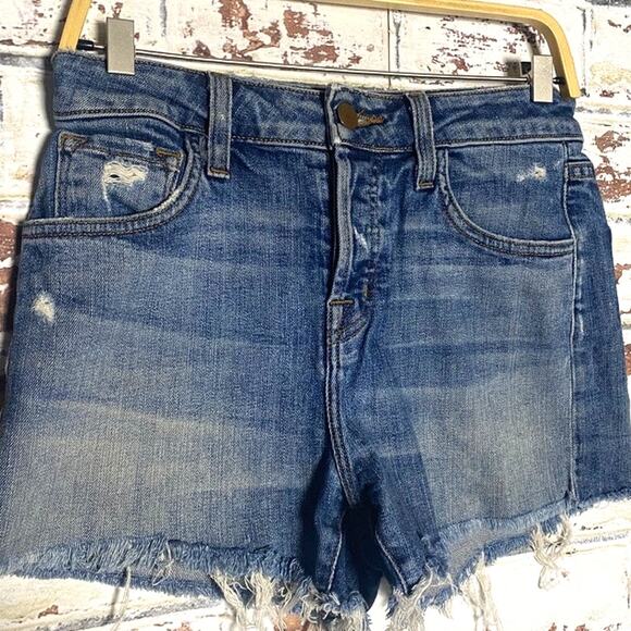 J Brand Gracie High Rise Distressed Cotton Jean Short in Metropolis Indigo - Picture 3 of 8